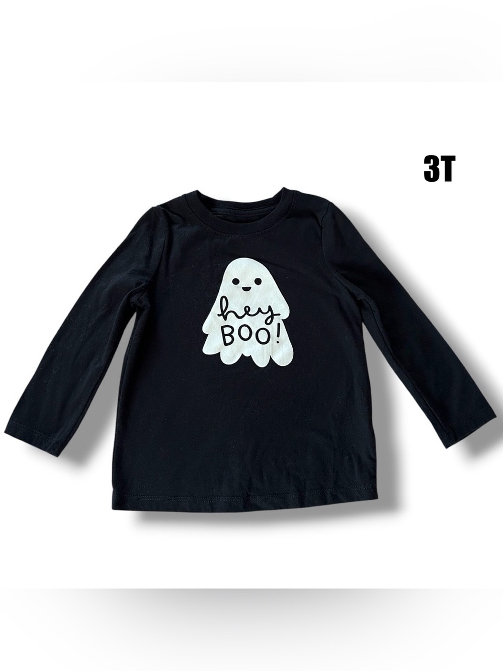Cat & Jack Black Long-Sleeve Tee with White Ghost Graphic